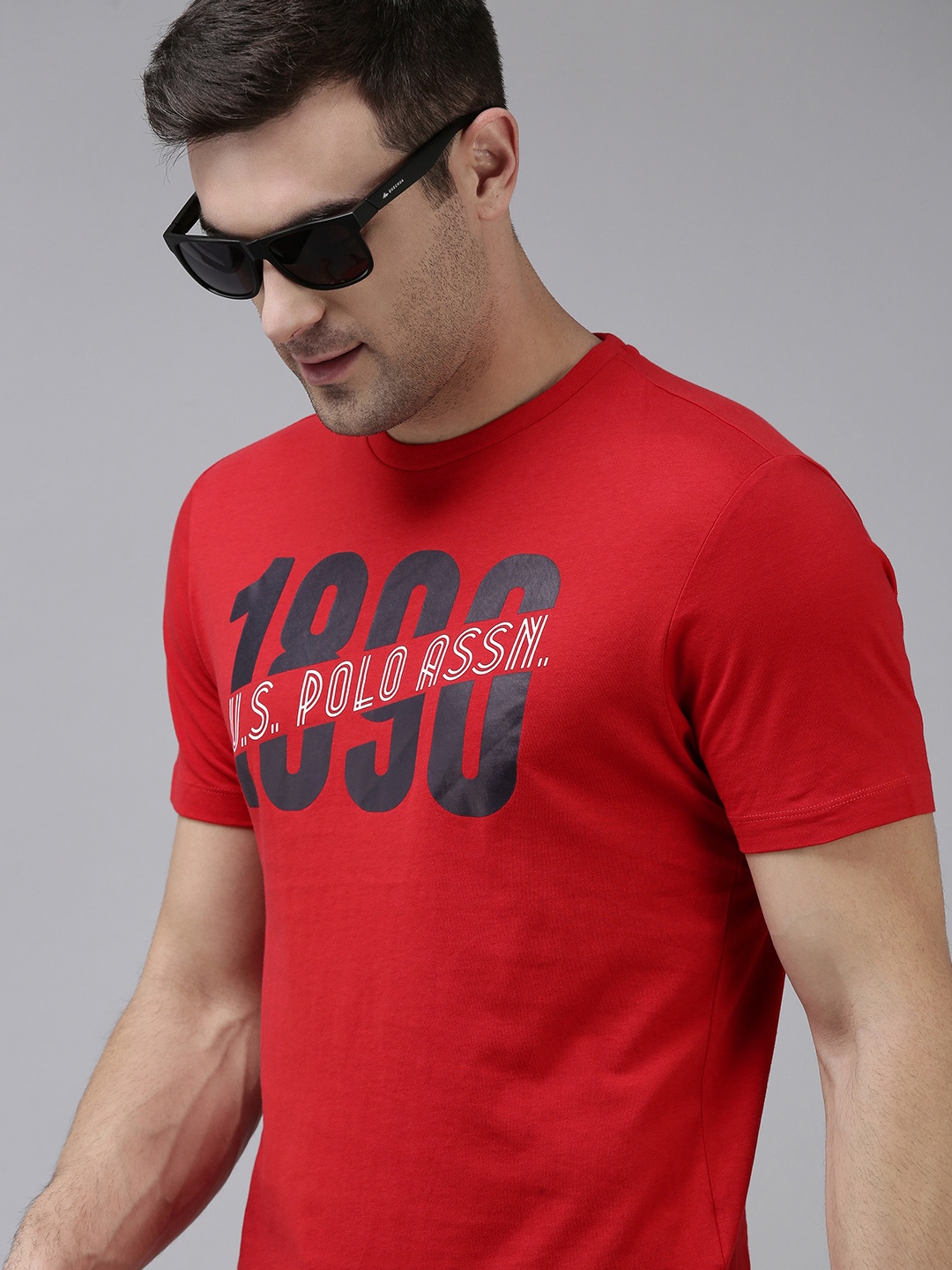 

U S Polo Assn Men Red Typography Printed Pure Cotton T-shirt
