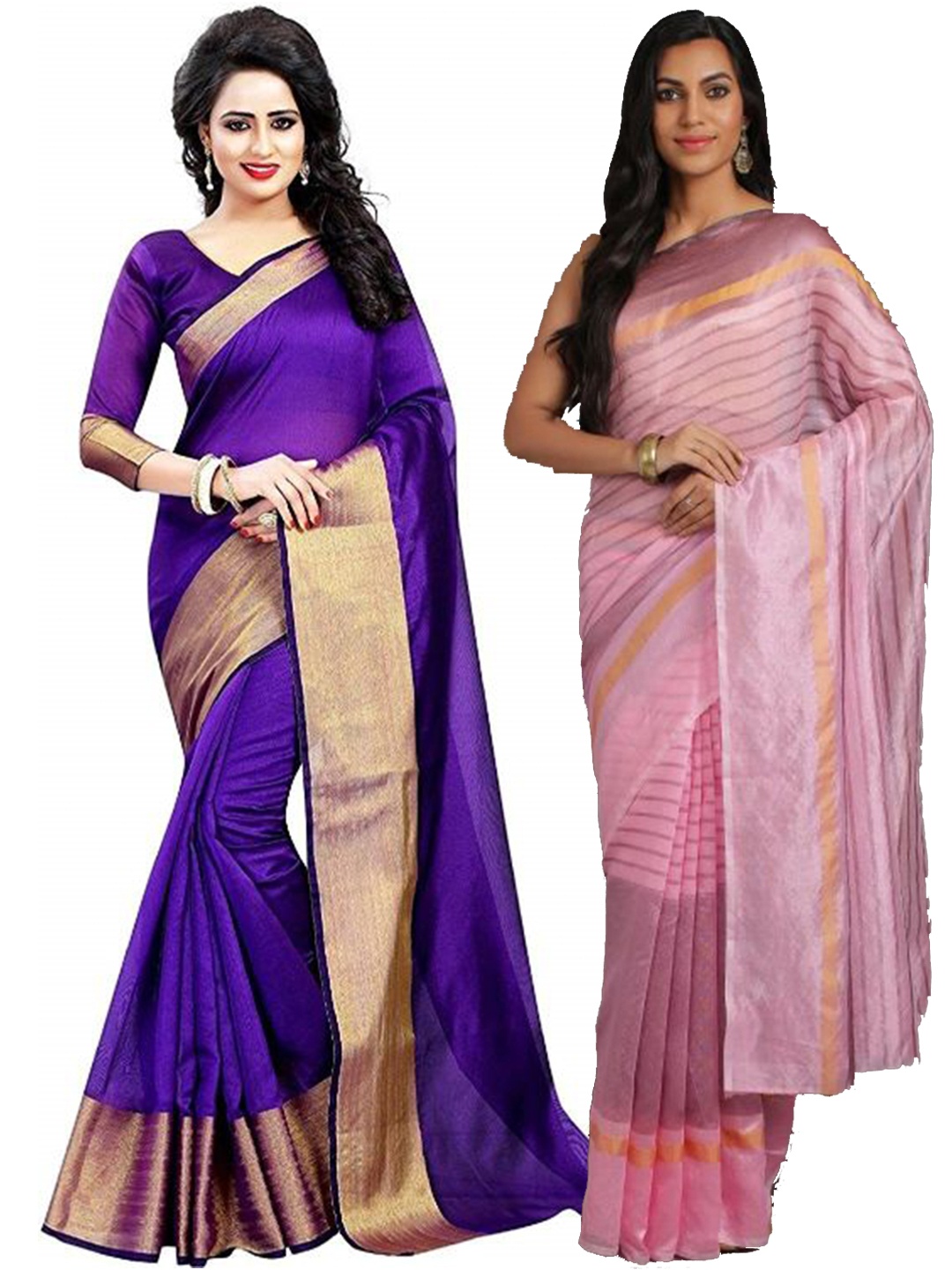 

SAADHVI Purple & Pink Striped Zari Silk Cotton Saree