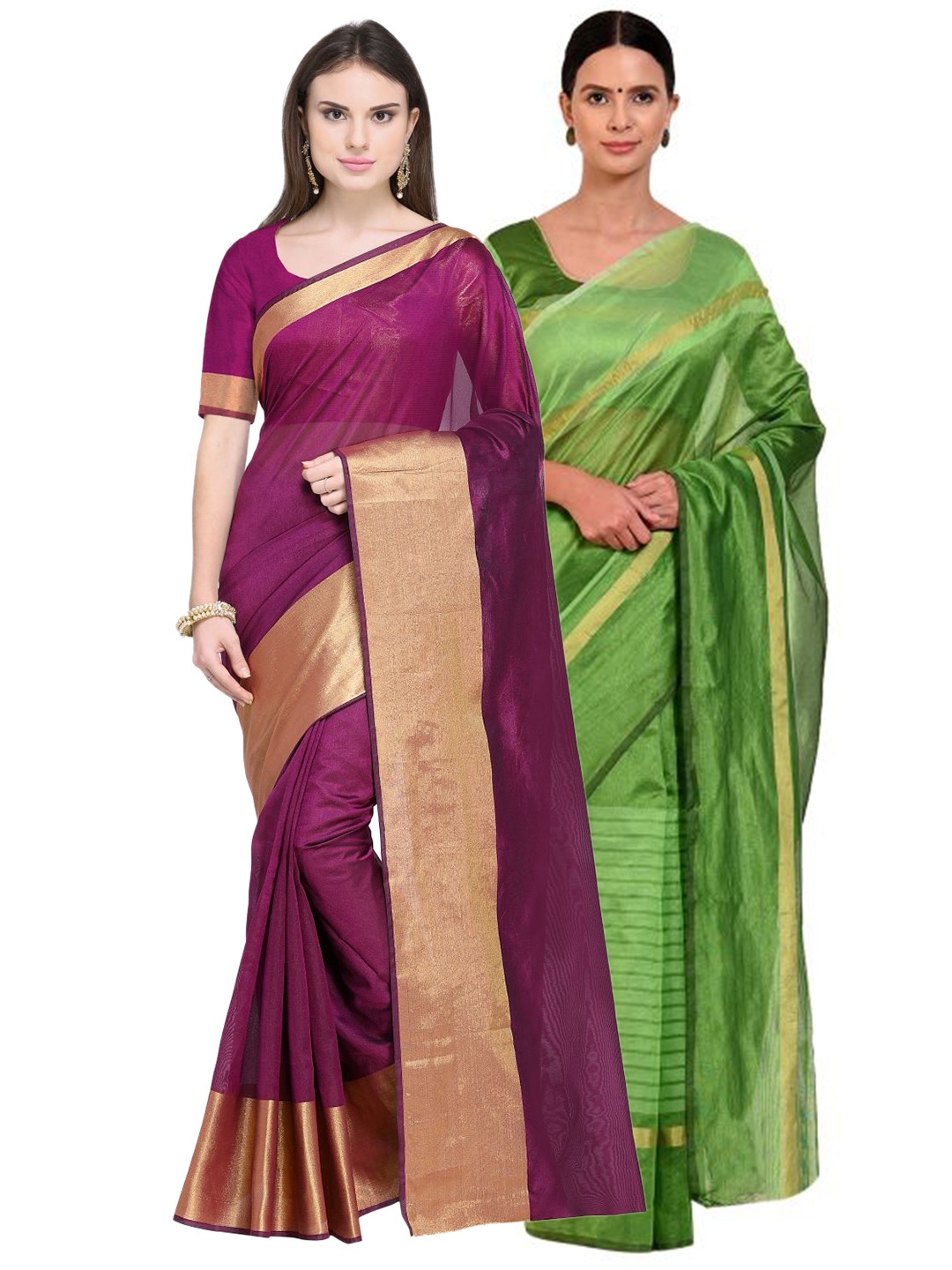 

SAADHVI Maroon & Green Striped Silk Cotton Saree