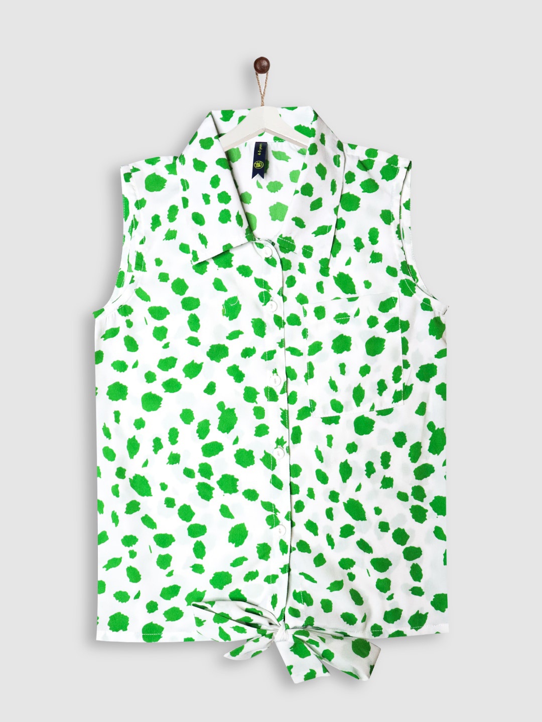

YK Girls White Abstract Animal Print Tie-up Shirt Top