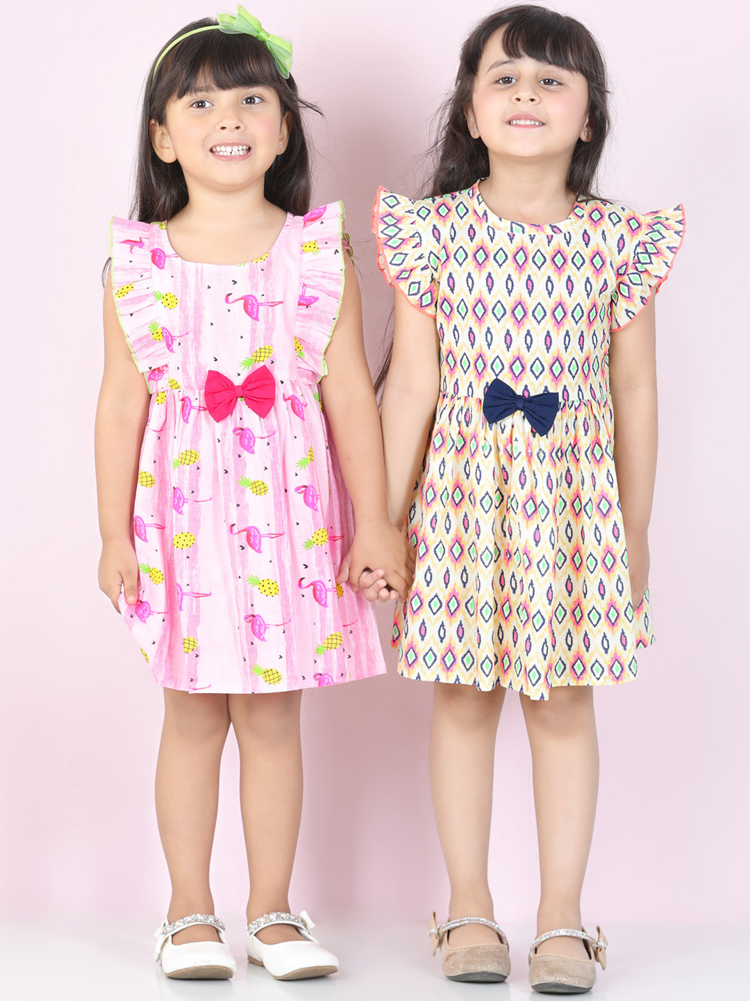 

Cutiekins Girls White & Pink Pack Of 2 Ethnic Motifs Dress