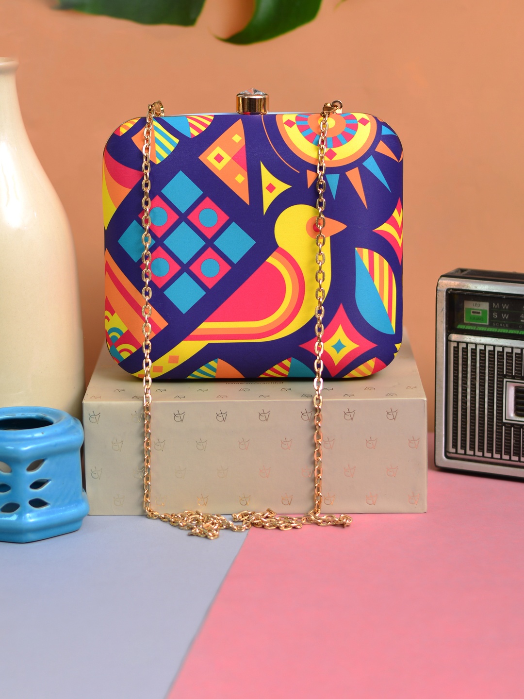 

ARTKLIM Multicoloured Printed Box Clutch, Multi