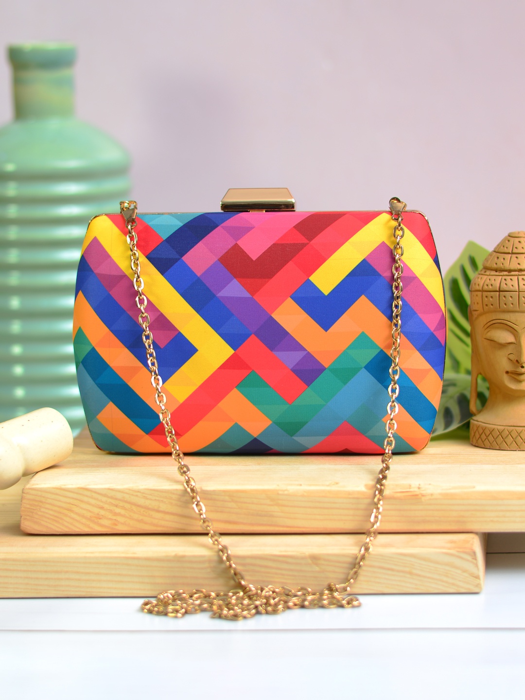 

ARTKLIM Multicoloured Printed Box Clutch, Multi