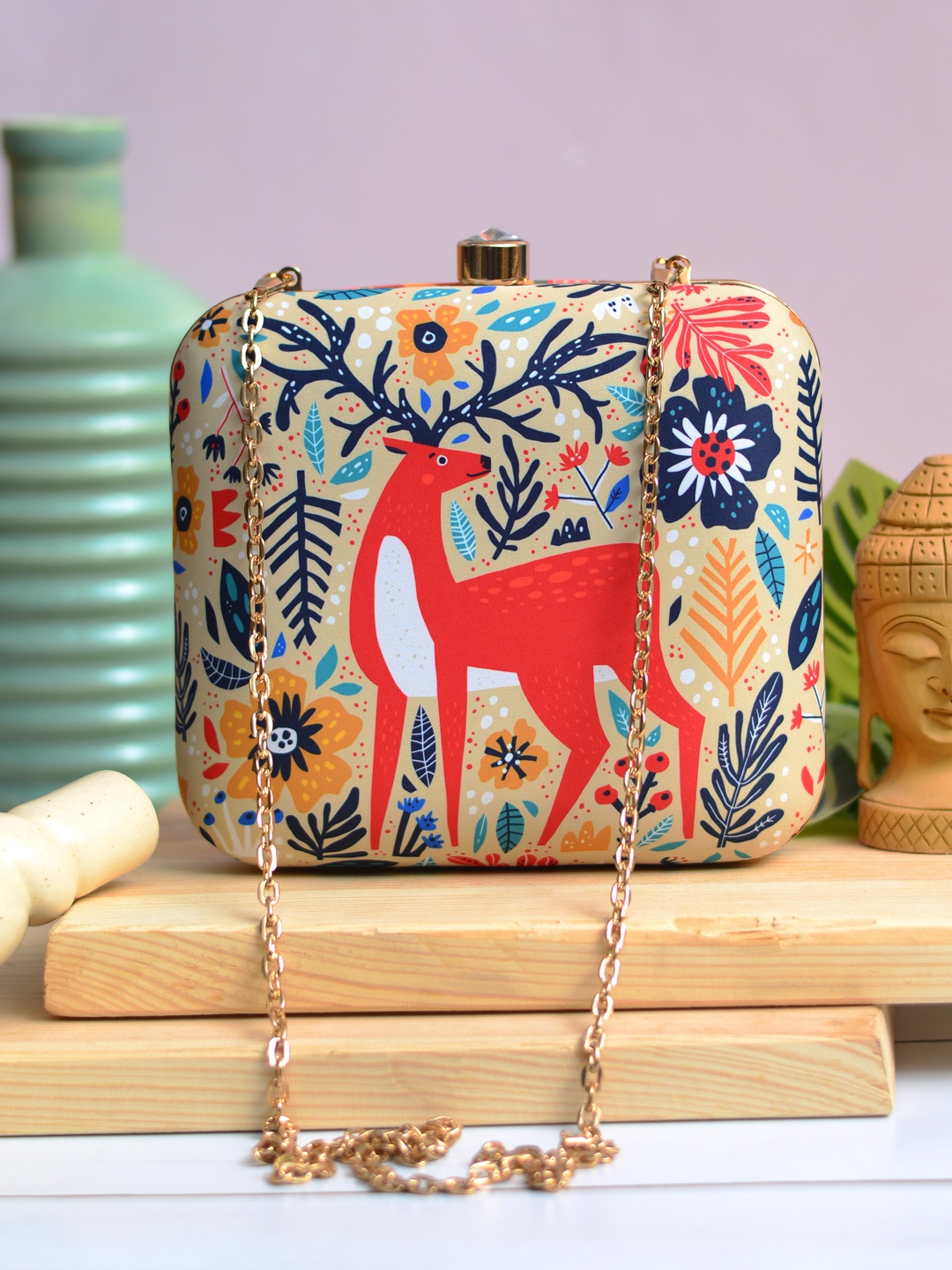 

ARTKLIM Red & Blue Printed Box Clutch