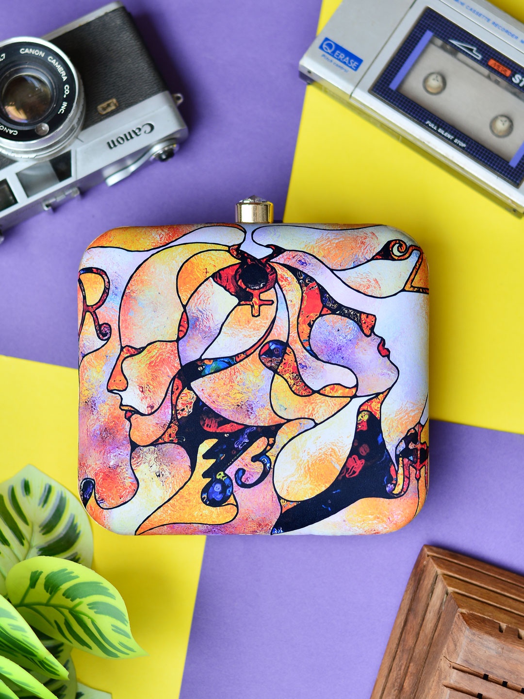 

ARTKLIM Blue & Orange Printed Box Clutch