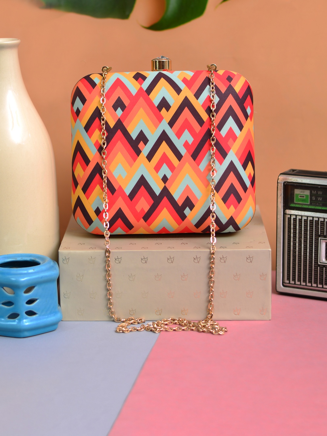 

ARTKLIM Red & Yellow Printed Box Clutch