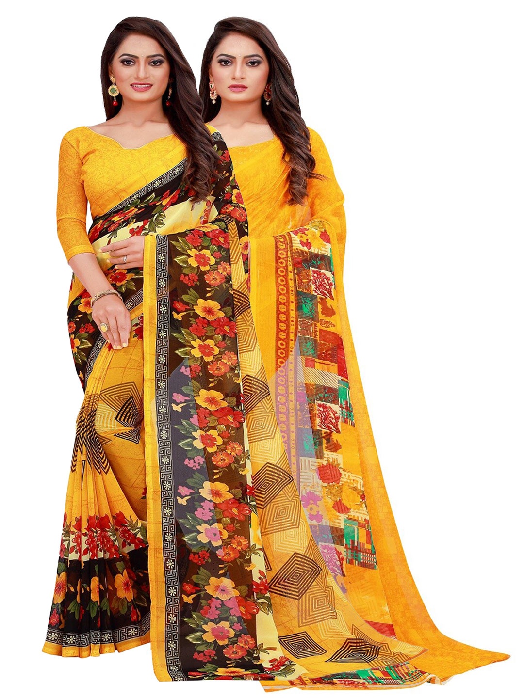 

Florence Pack of 2 Printed Pure Georgette Sarees, Yellow