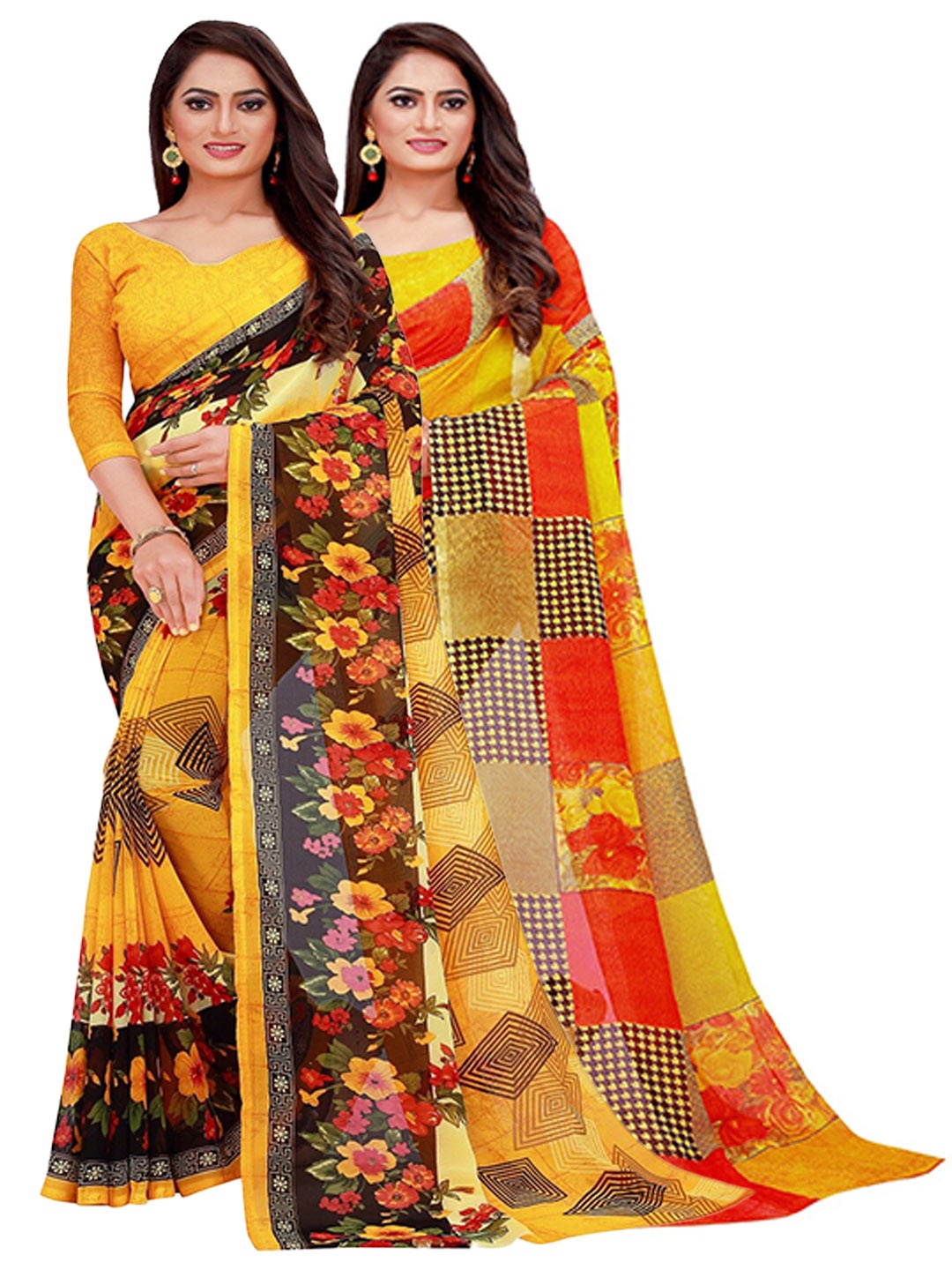 

Florence Pack of 2 Yellow Printed Pure Georgette Saree