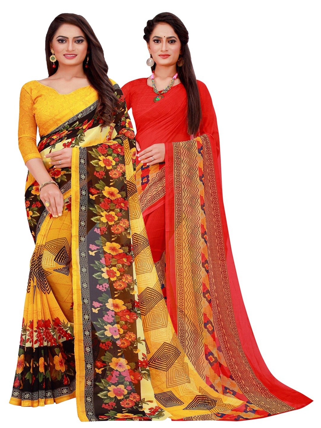 

Florence Pack of 2 Printed Pure Georgette Sarees, Red