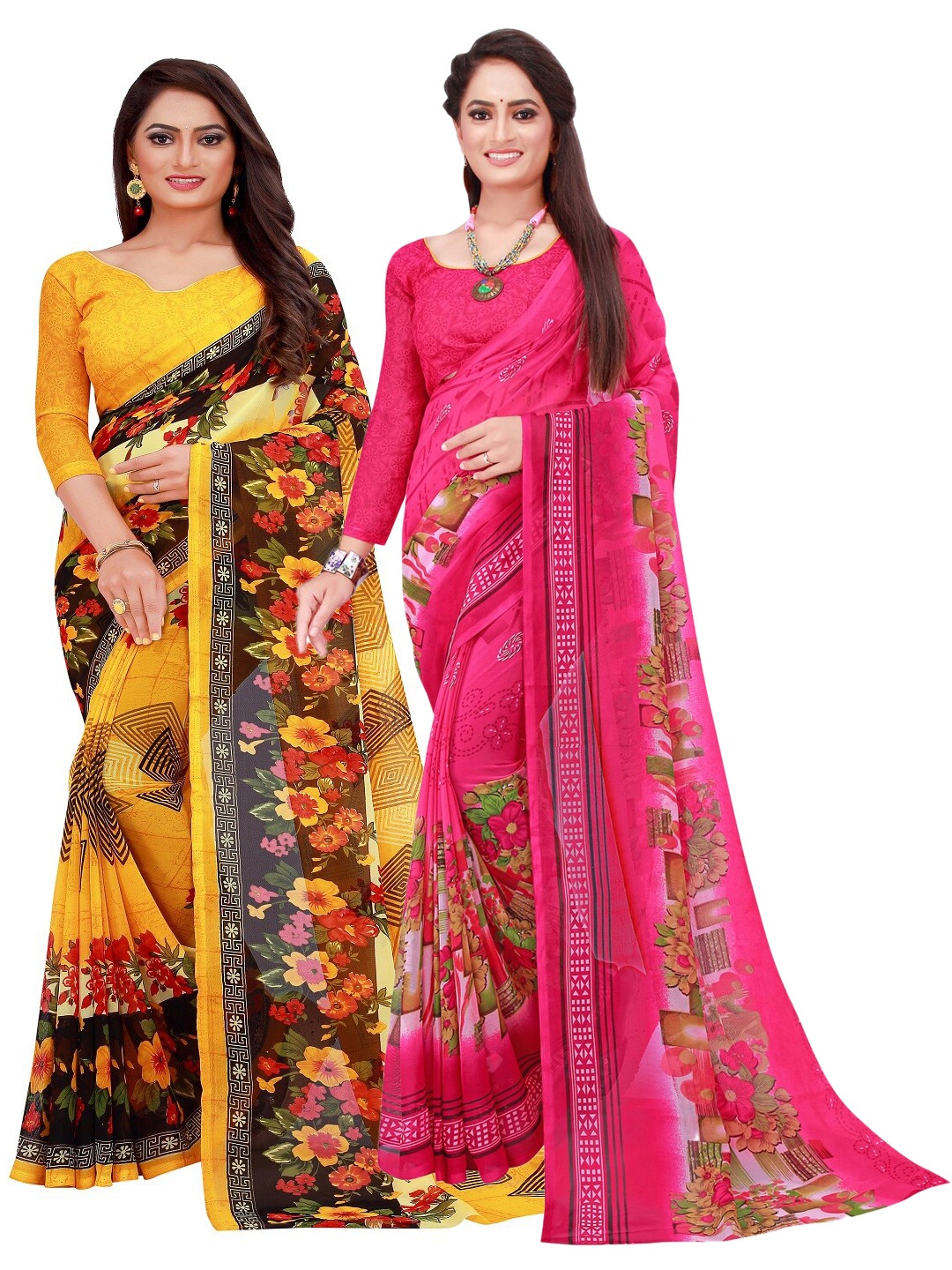 

Florence Pack of 2 Magenta & Red Printed Pure Georgette Saree