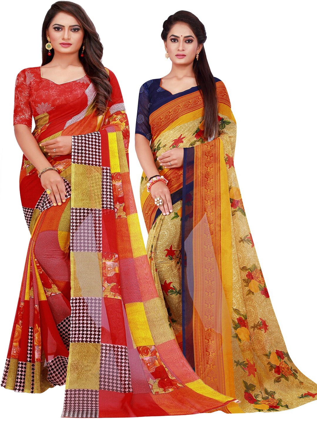 

SAADHVI Pack of 2 Red & Black Printed Saree
