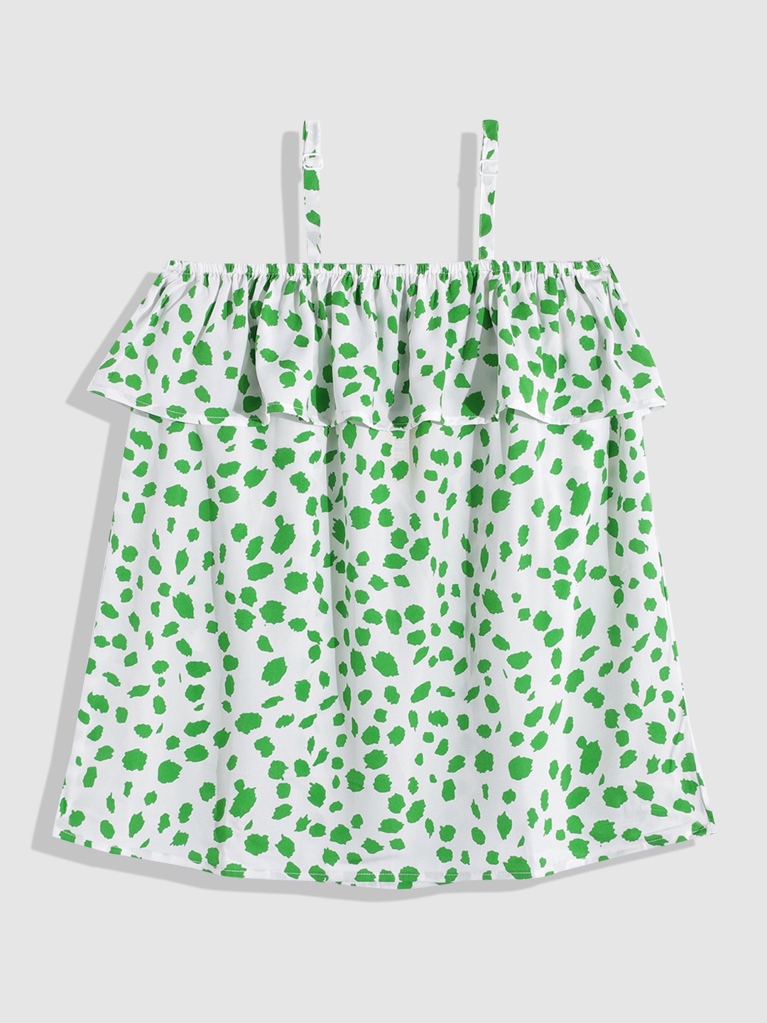 

YK Women White & Green Print Crepe Top