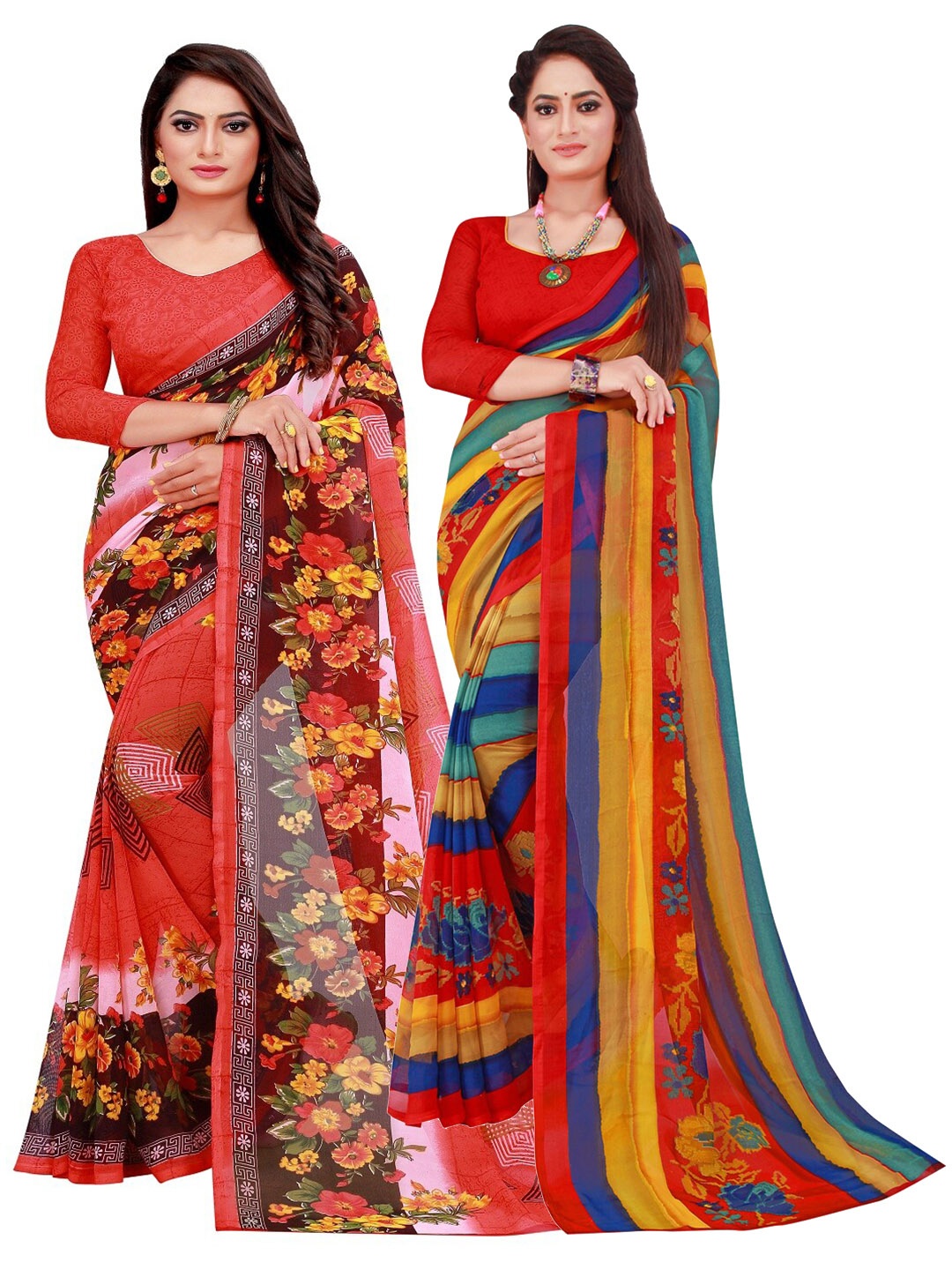 

SAADHVI Pack of 2 Printed Pure Georgette Saree, Multi