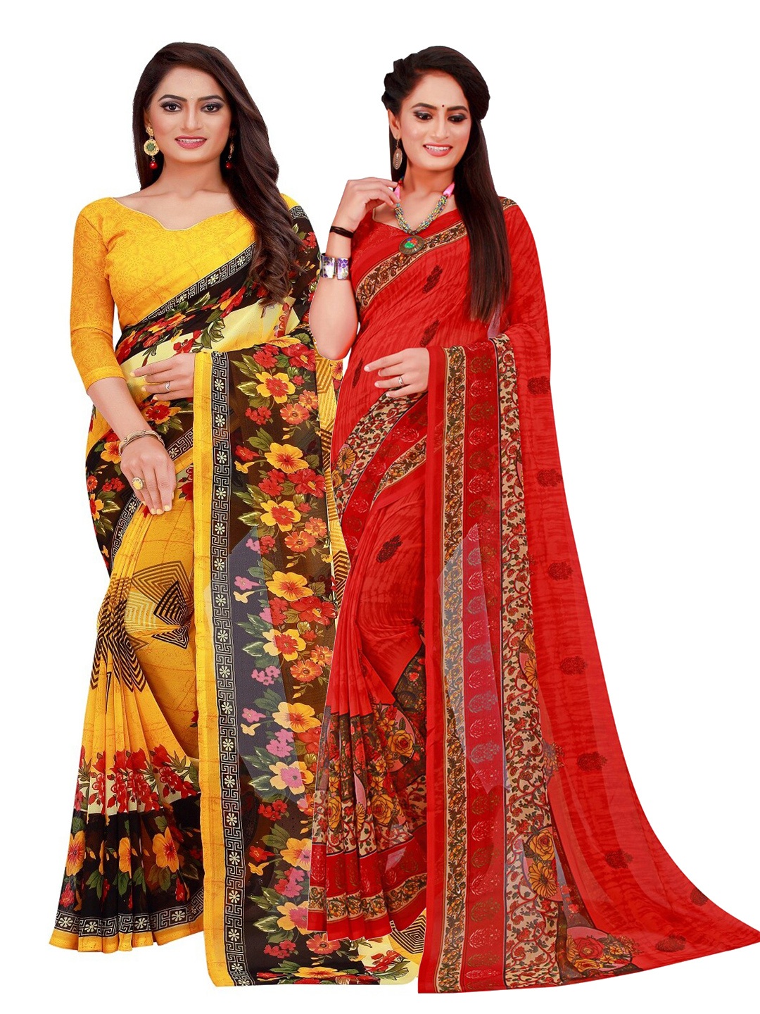 

SAADHVI Pack Of 2 Yellow & Red Pure Georgette Saree