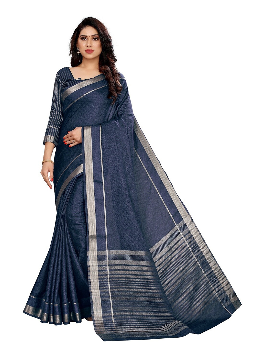 

PERFECTBLUE Blue & Silver-Coloured Silk Blend Saree