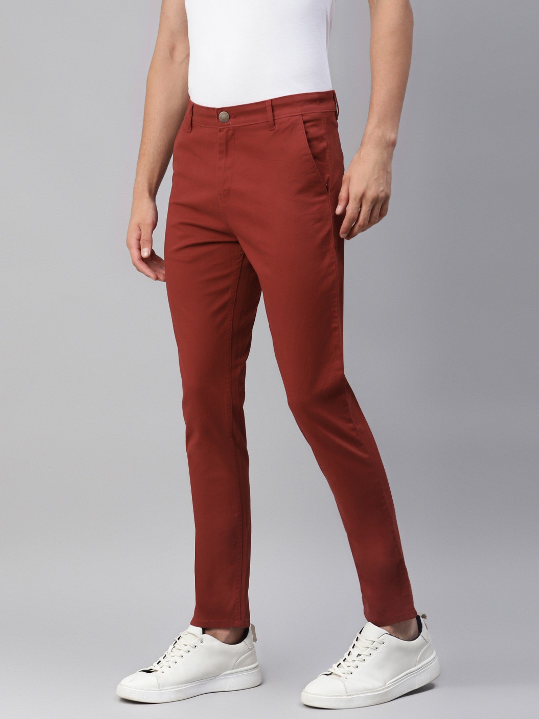 

Hubberholme Men Rust Red Relaxed Slim Fit Chinos Trousers