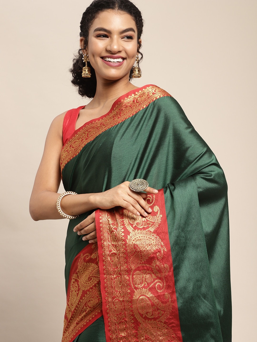 

Leeza Store Green Zari Silk Blend Banarasi Saree