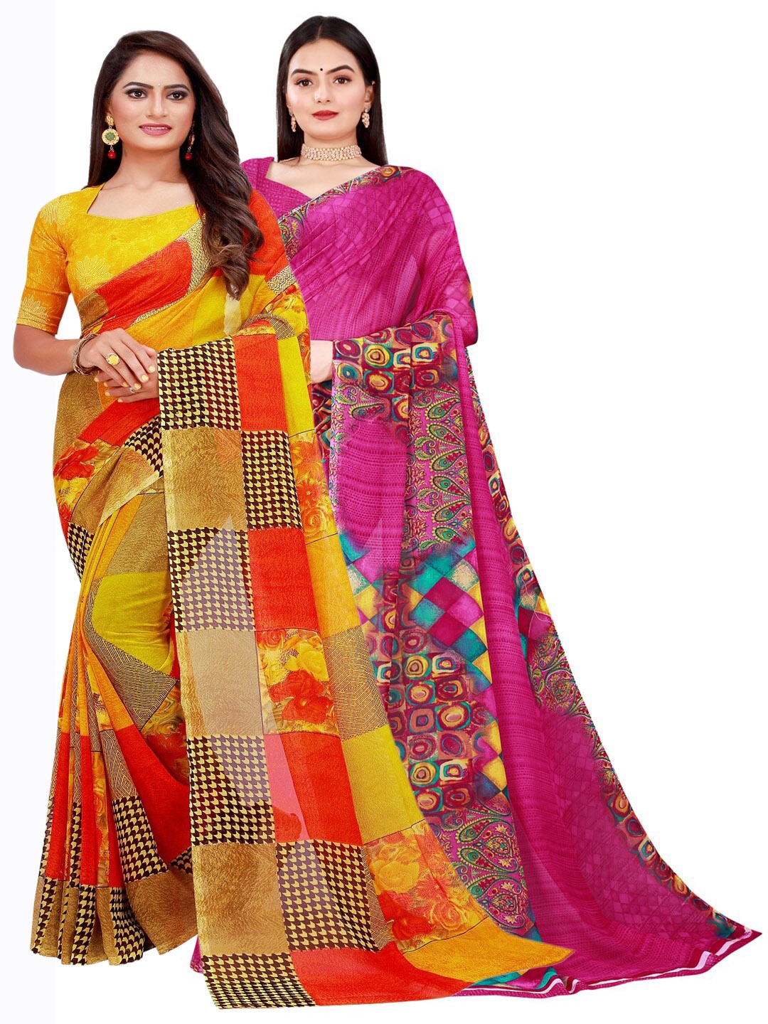 

Florence Set Of 2 Magenta & Yellow Pure Georgette Saree