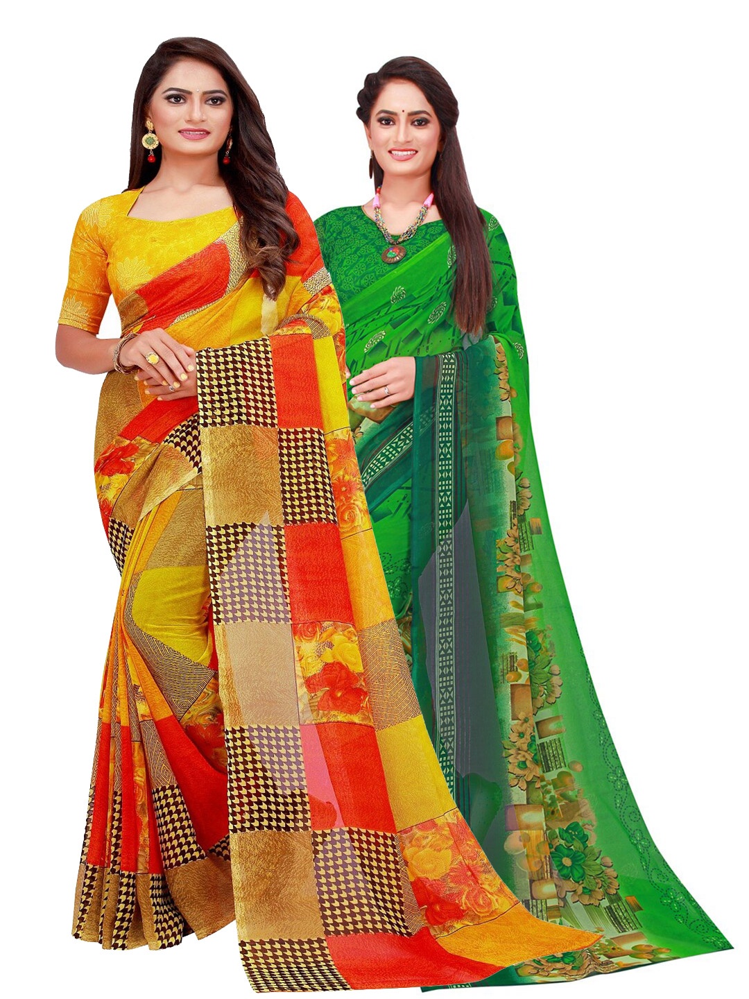 

Florence Pack of 2 Yellow & Green Pure Georgette Saree