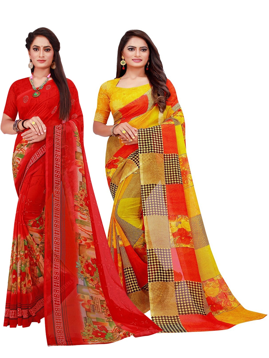 

Florence Pack of 2 Red & Green Printed Pure Georgette Saree