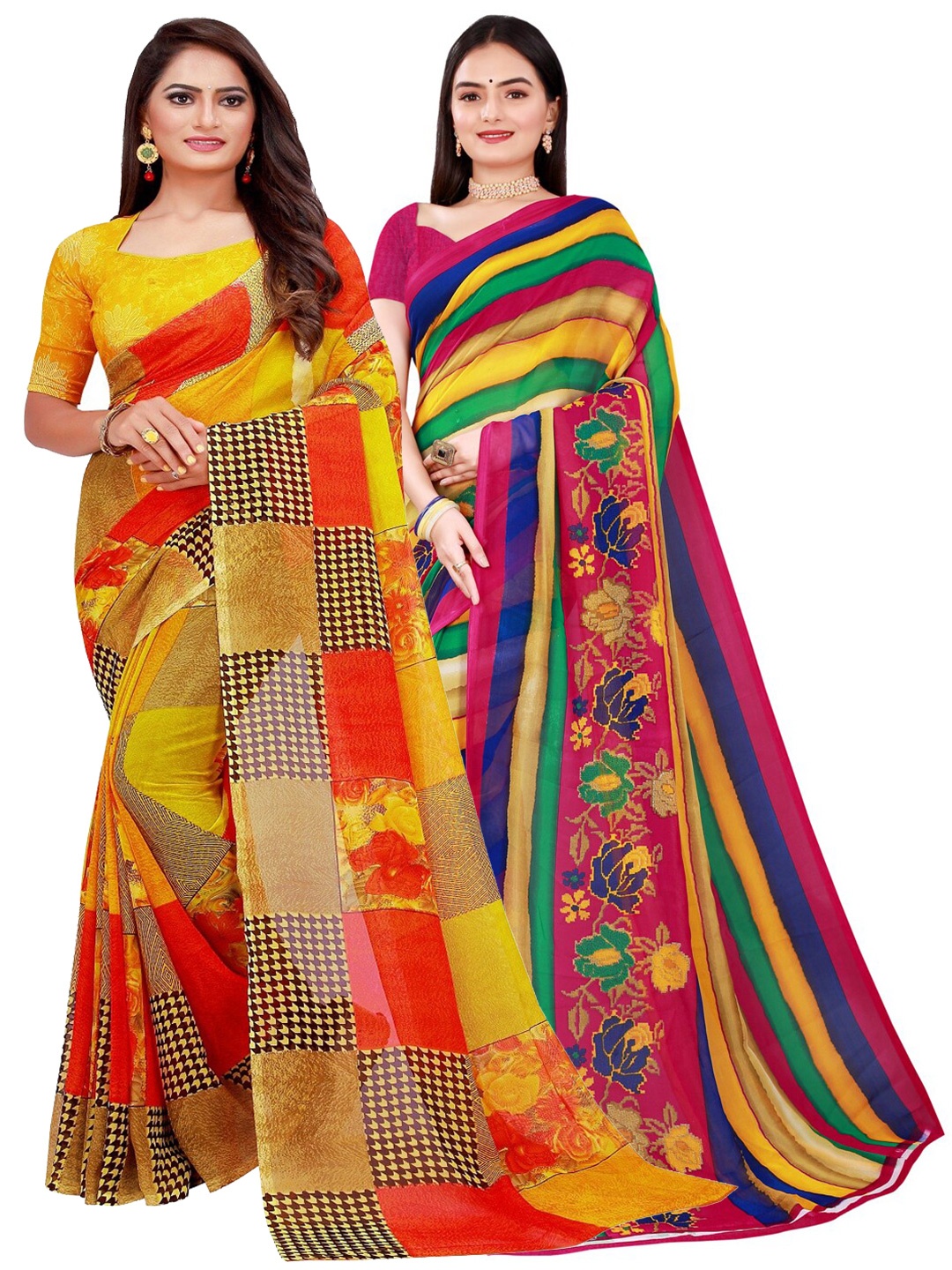 

Florence Pack of 2 Printed Pure Georgette Sarees, Yellow