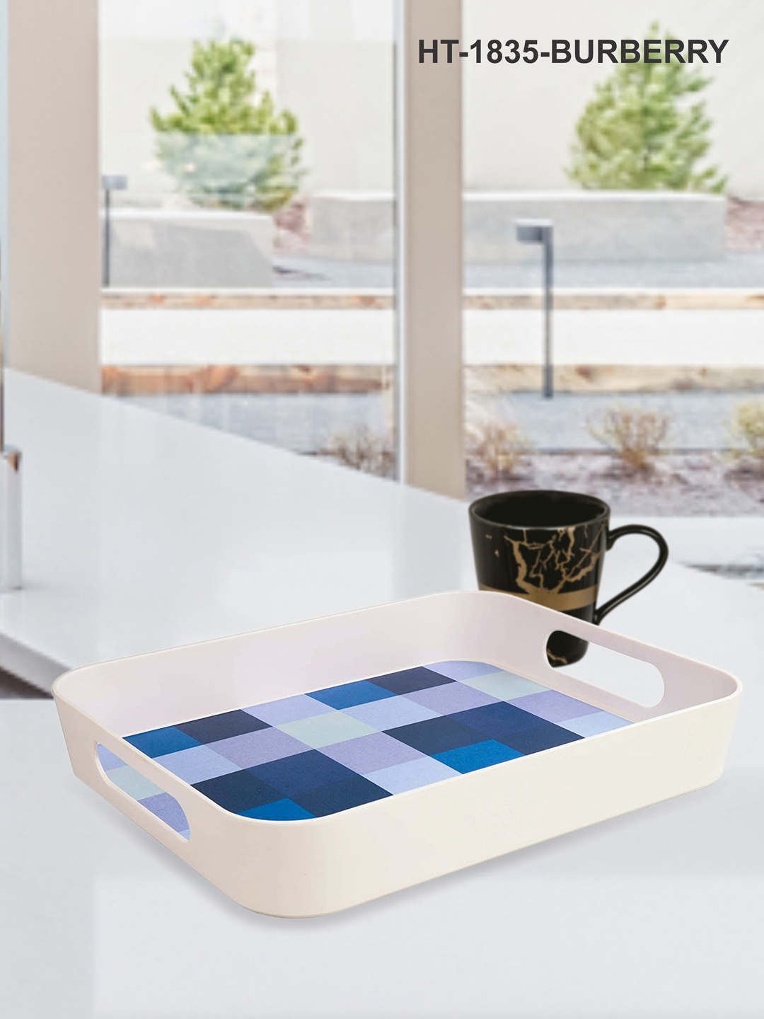 

Stehlen Blue & White Checked Rectangular Serving Trays, Multi