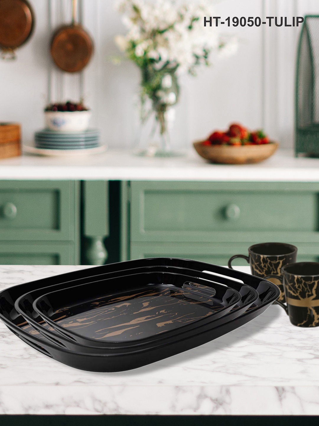 

Stehlen pack of 3 Black and Brown Printed Trays