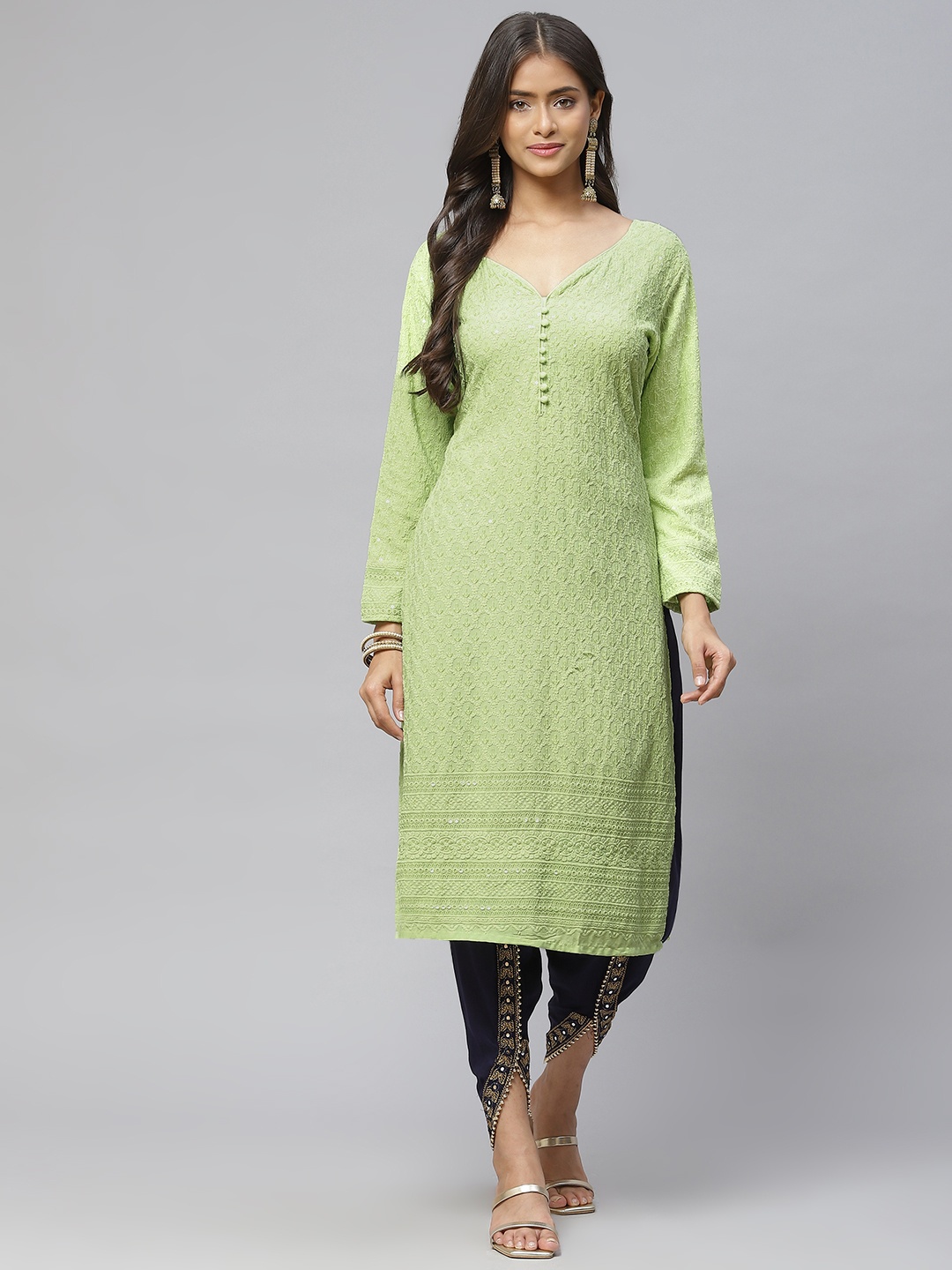 

Aarika Women Green Ethnic Motifs Embroidered Pure Cotton Kurta