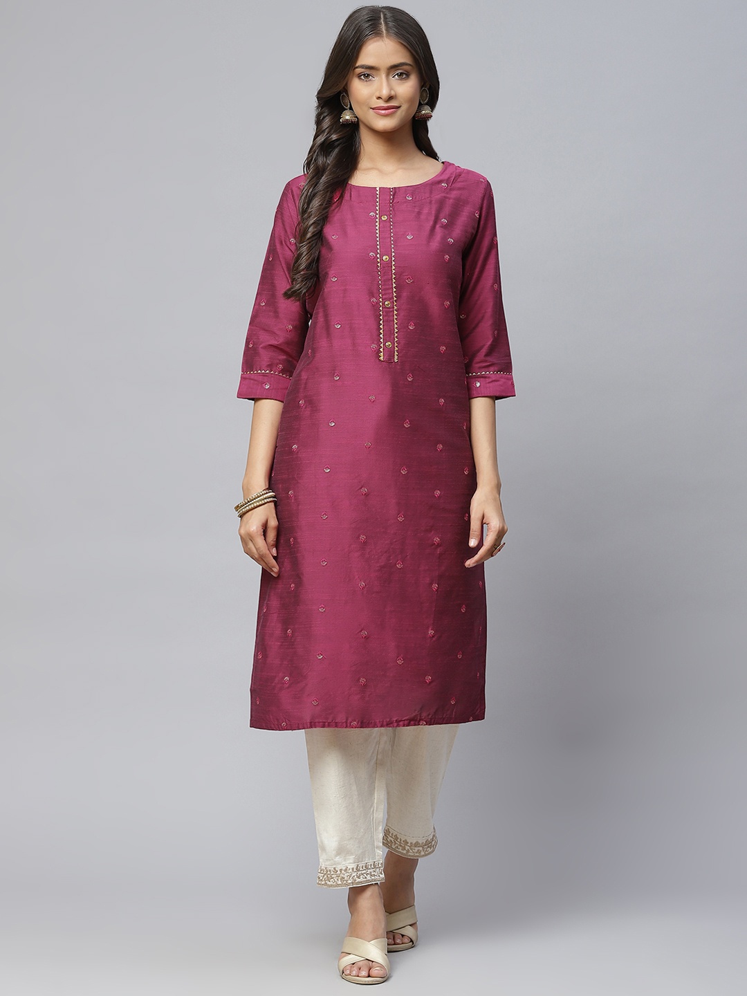 

Aarika Women Burgundy Ethnic Motifs Embroidered Pure Cotton Kurta