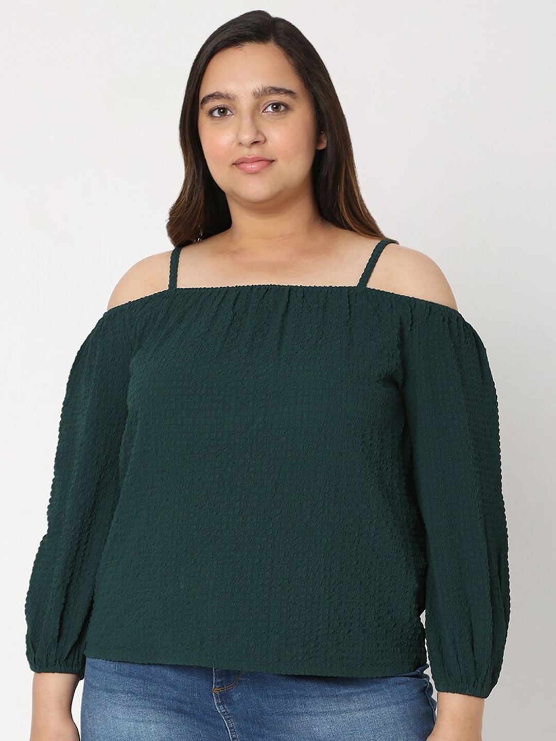 

VERO MODA CURVE Green Cold-Shoulder Sleeves Top