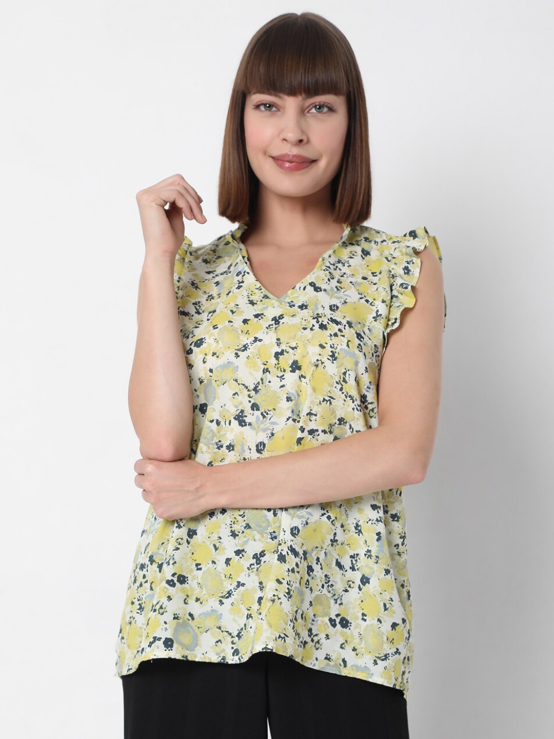 

Vero Moda Yellow Floral Printed Top