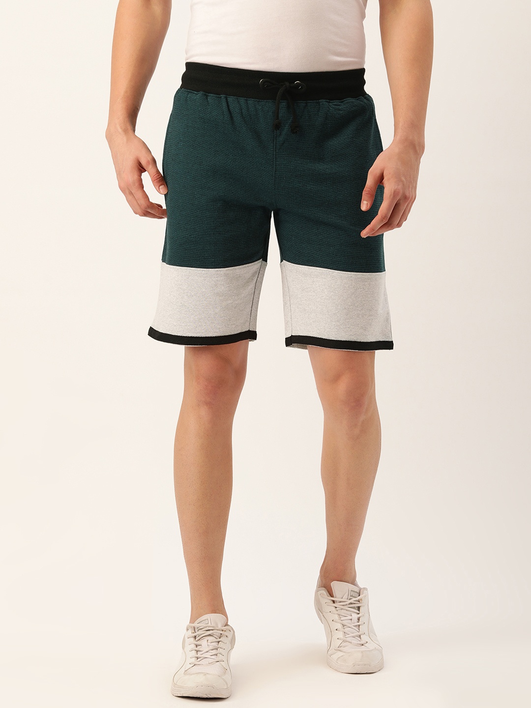 

ARISE Men Teal Blue & White Colourblocked Shorts