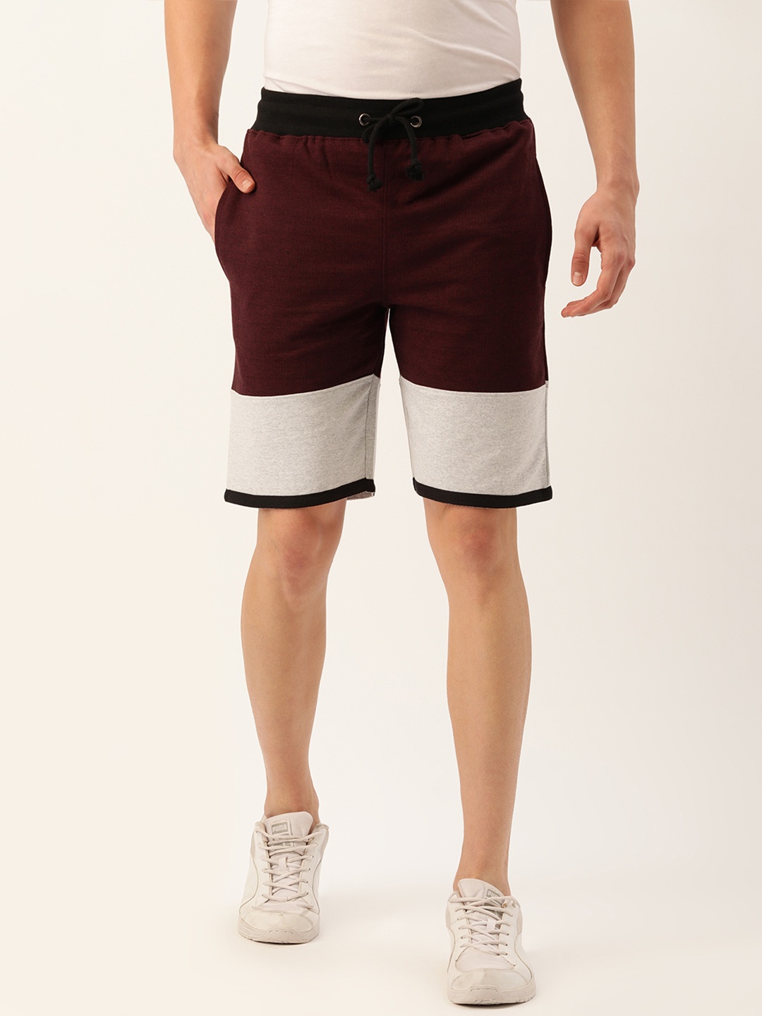 

ARISE Men Maroon & Grey Melange Colourblocked Shorts