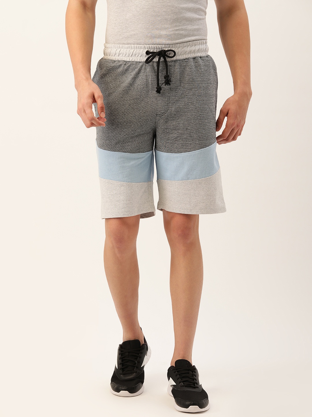 

ARISE Men Grey & Blue Colourblocked Shorts
