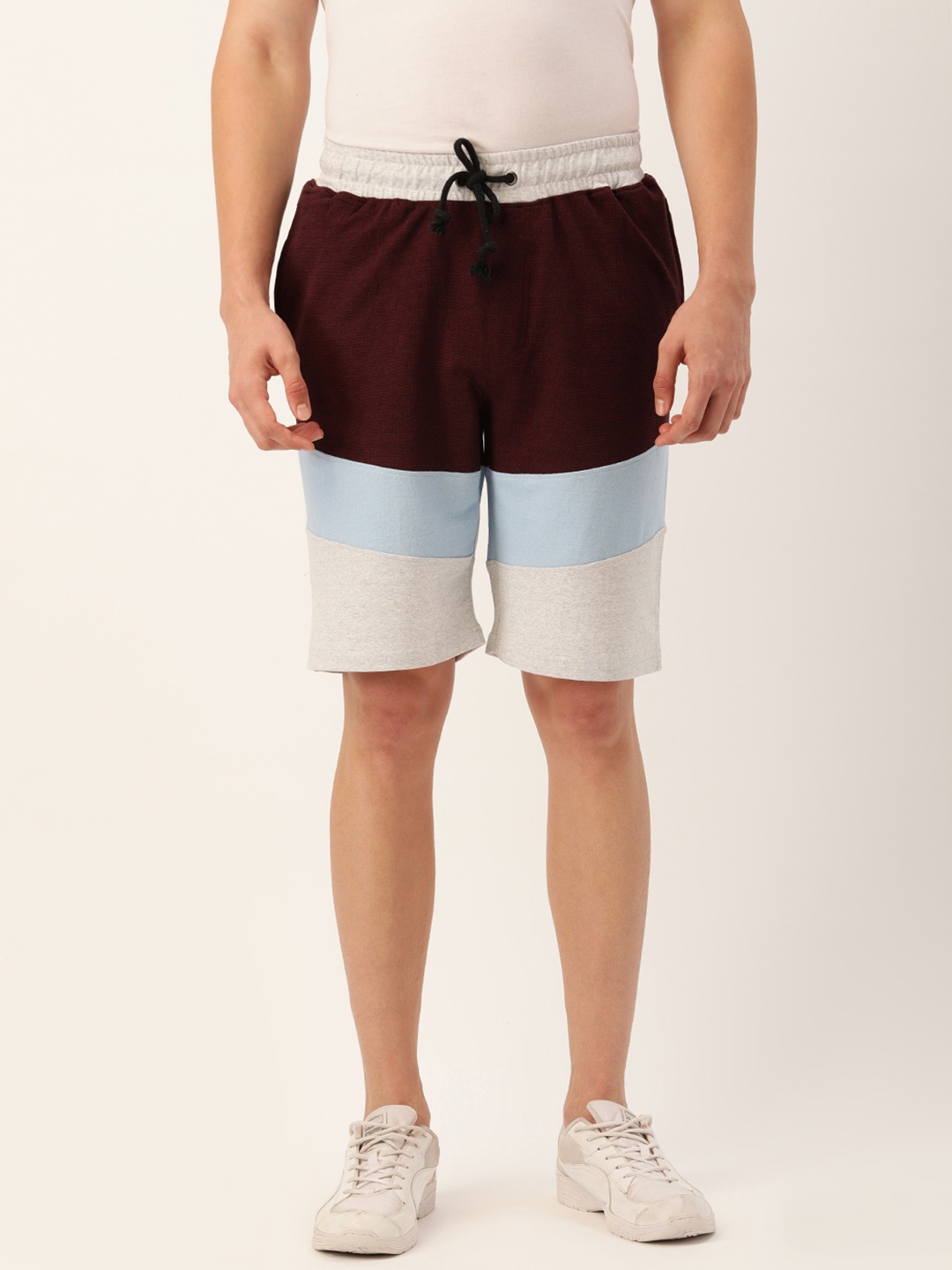 

ARISE Men Maroon & Grey Melange Colourblocked Shorts
