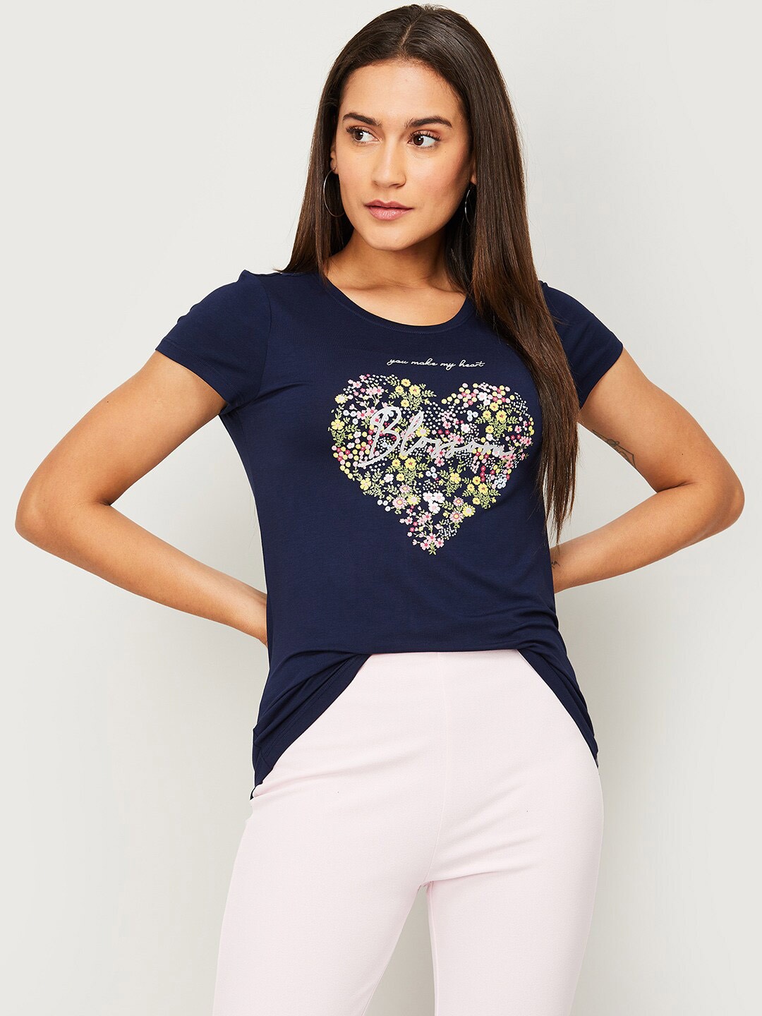 

Fame Forever by Lifestyle Navy Blue Print Top