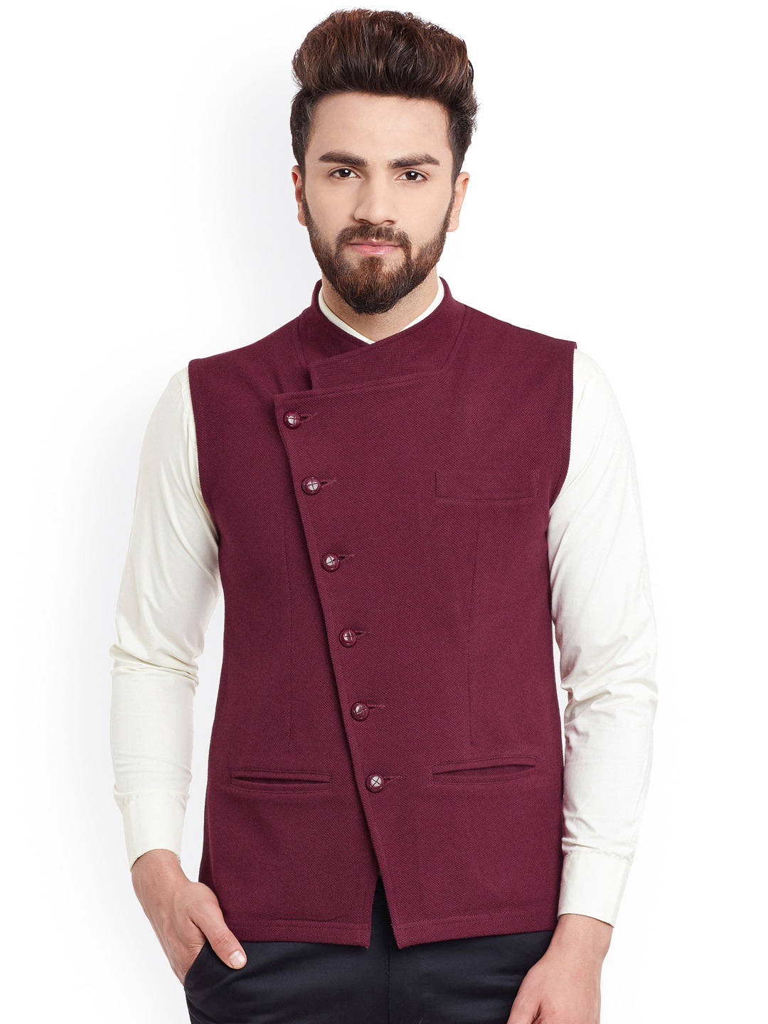 

Hypernation Maroon Nehru Jacket