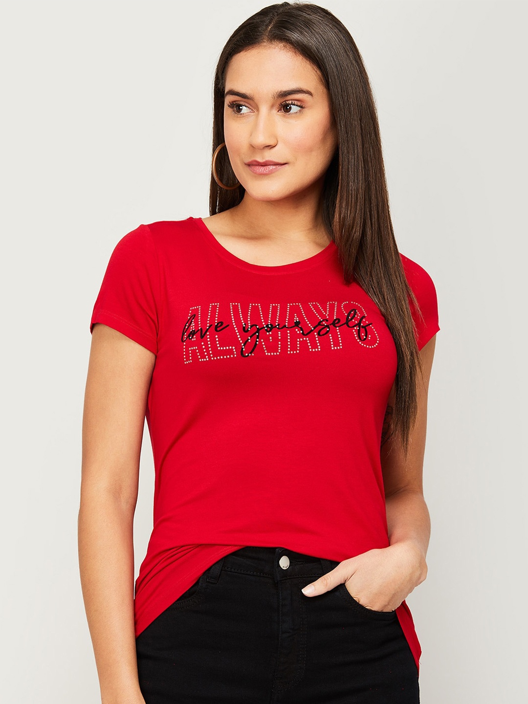 

Fame Forever by Lifestyle Women Red Typography Printed T-shirt