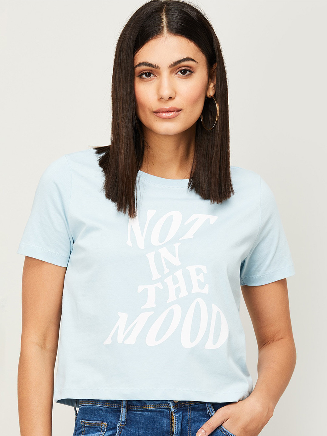 

Ginger by Lifestyle Blue Typoghraphy Print Pure Cotton Regular Top