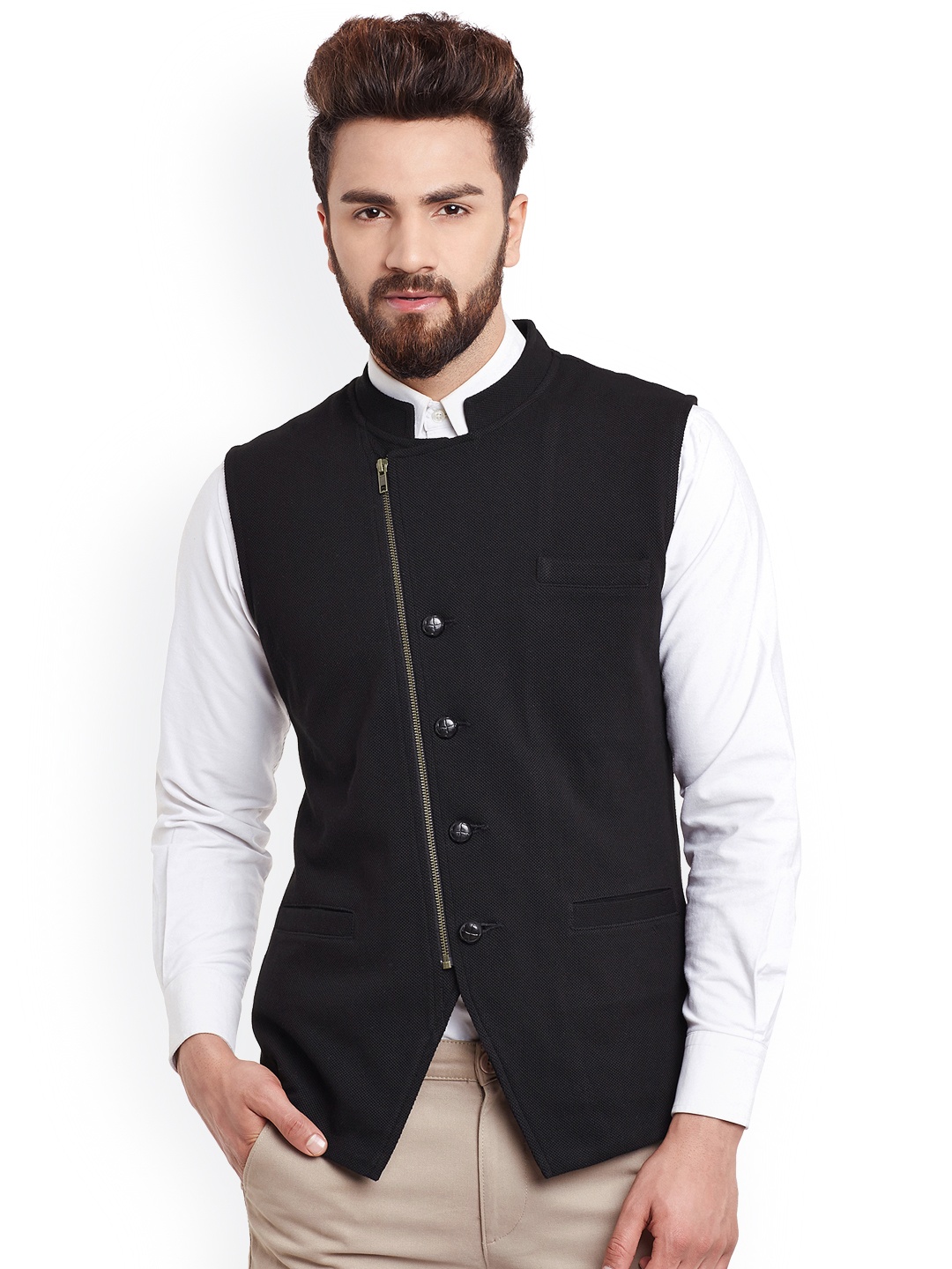 

Hypernation Black Pure Cotton Nehru Jacket