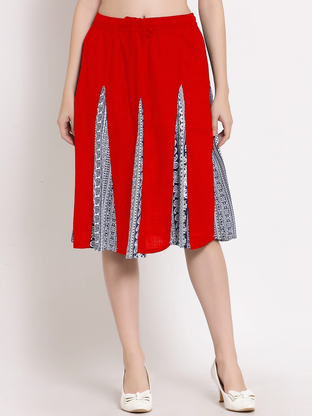 

Patrorna Women Red Printed Flared Skirt