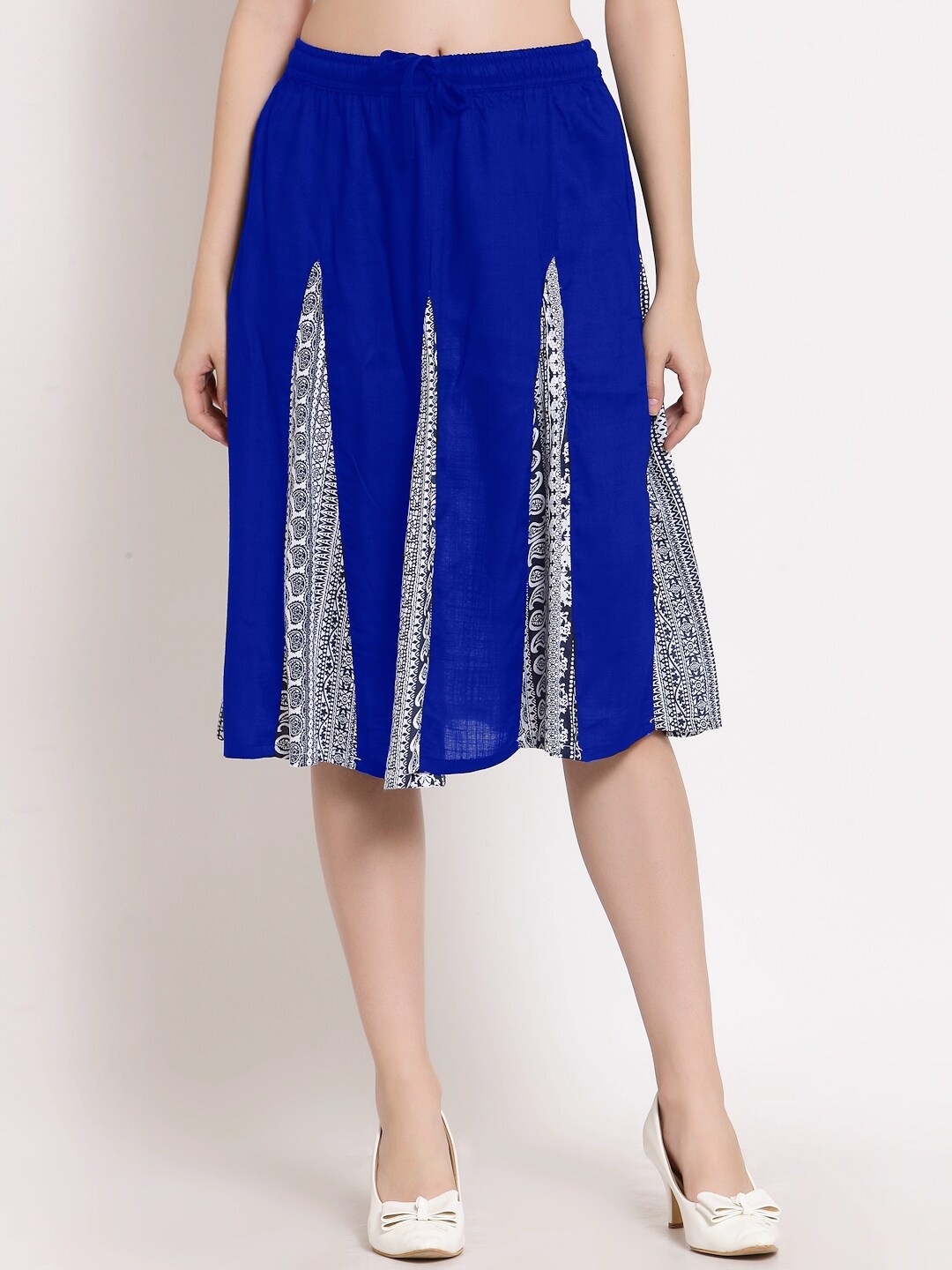 

PATRORNA Blue & White Printed Flared Skirt