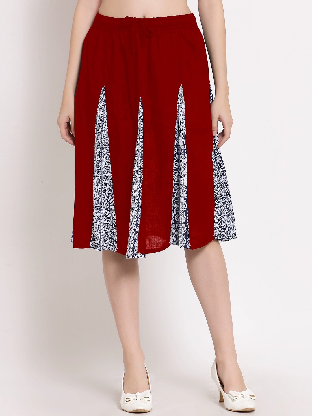 

PATRORNA Women Maroon Flared Knee-Length Skirt