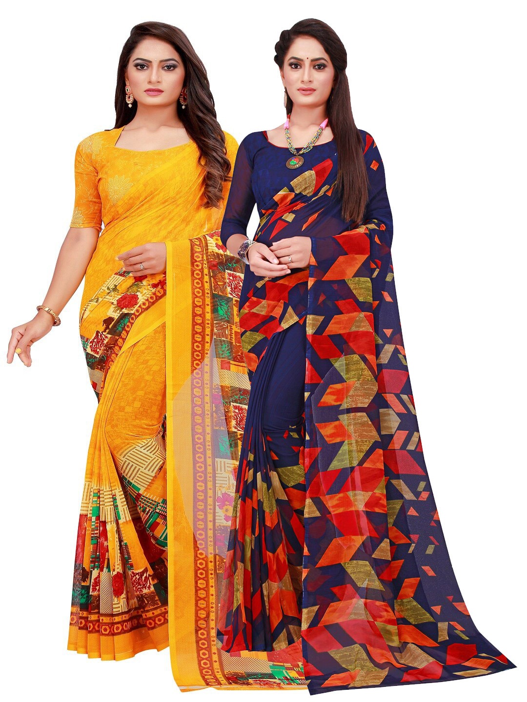 

Florence Pack of 2 Navy Blue & Yellow Printed Saree