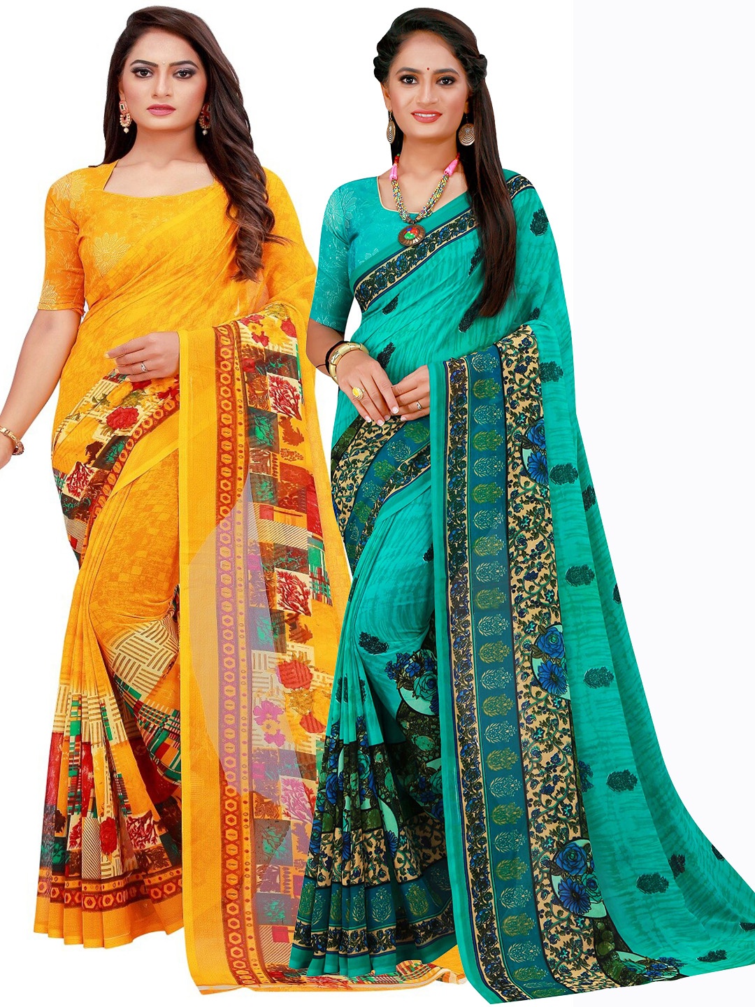 

Florence Pack of 2 Printed Pure Georgette Sarees, Yellow