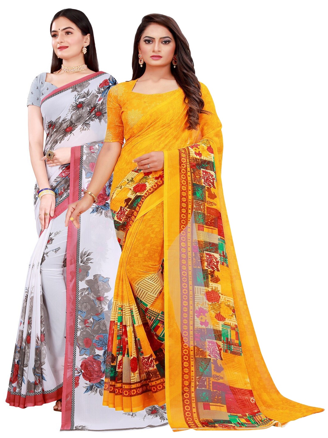 

Florence Pack of 2 Printed Pure Georgette Sarees, Yellow