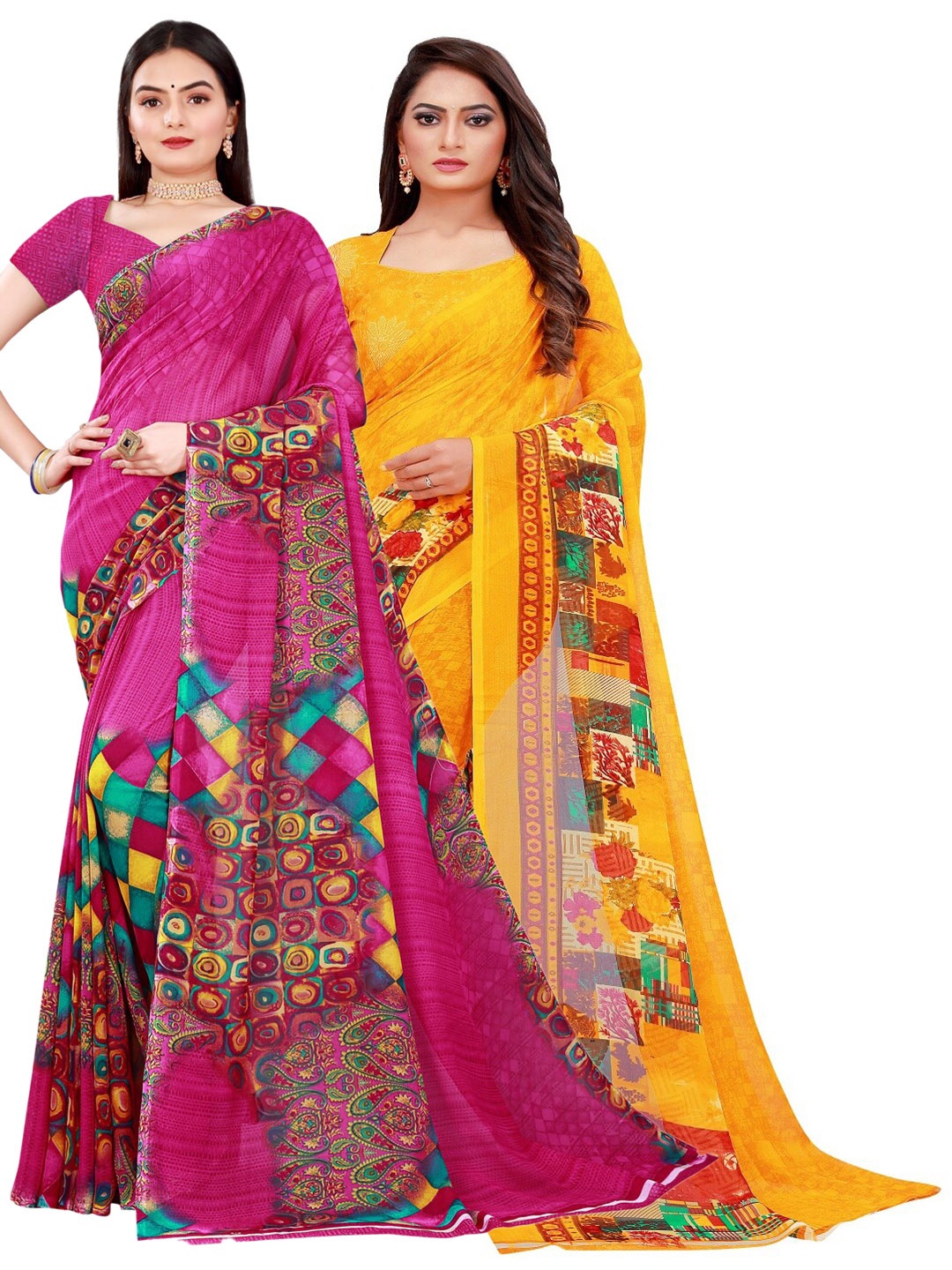 

Florence Magenta & Yellow Set of 2 Pure Georgette Saree