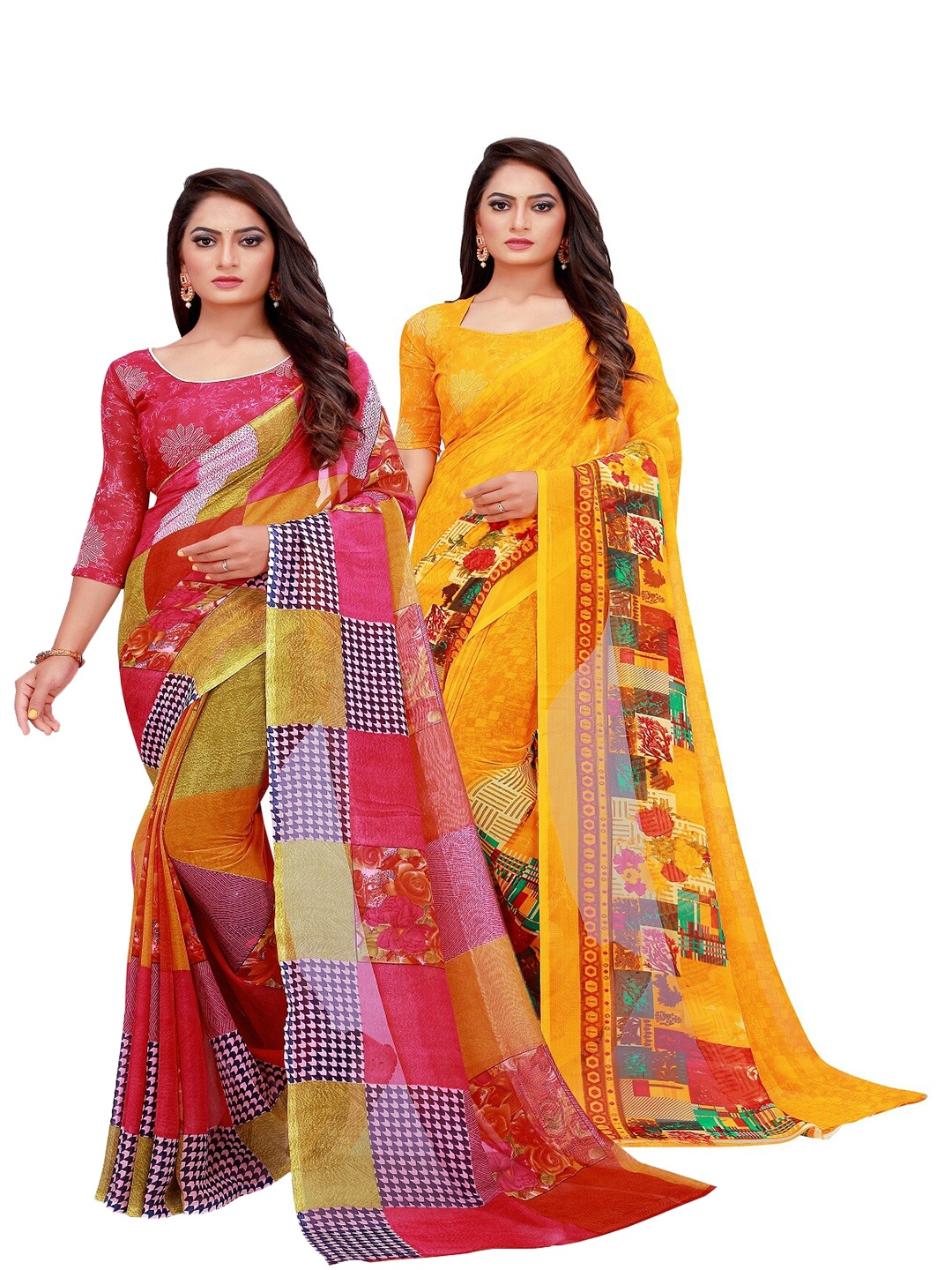 

Florence Red & Yellow Pure Georgette Saree