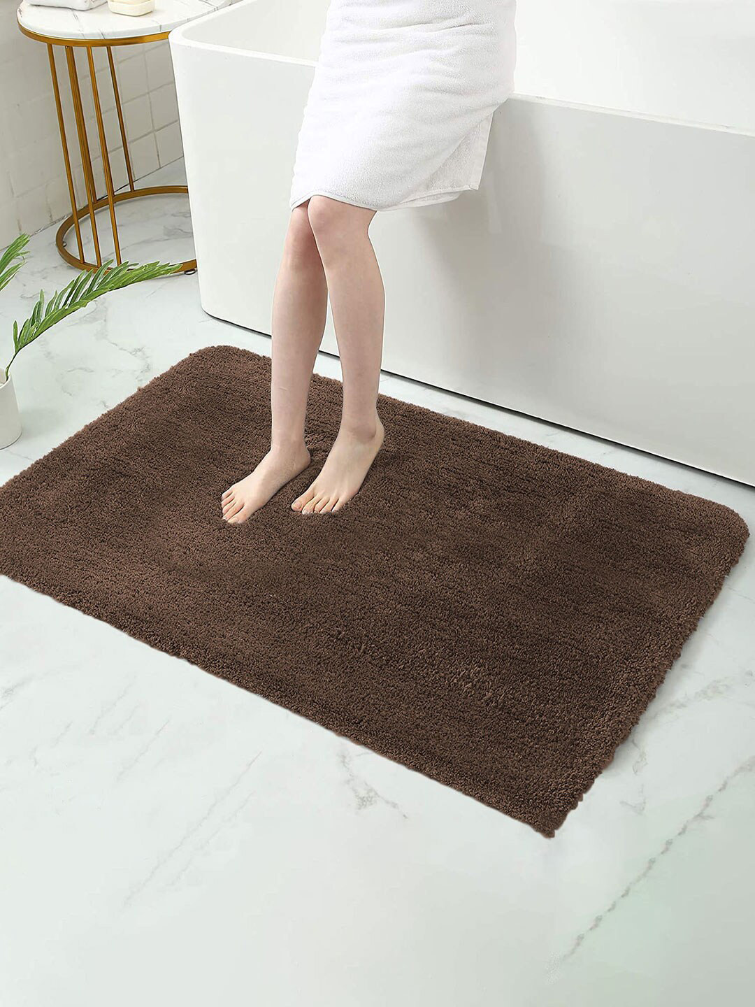 

LUXEHOME INTERNATIONAL Coffee Brown Solid Bath Rugs