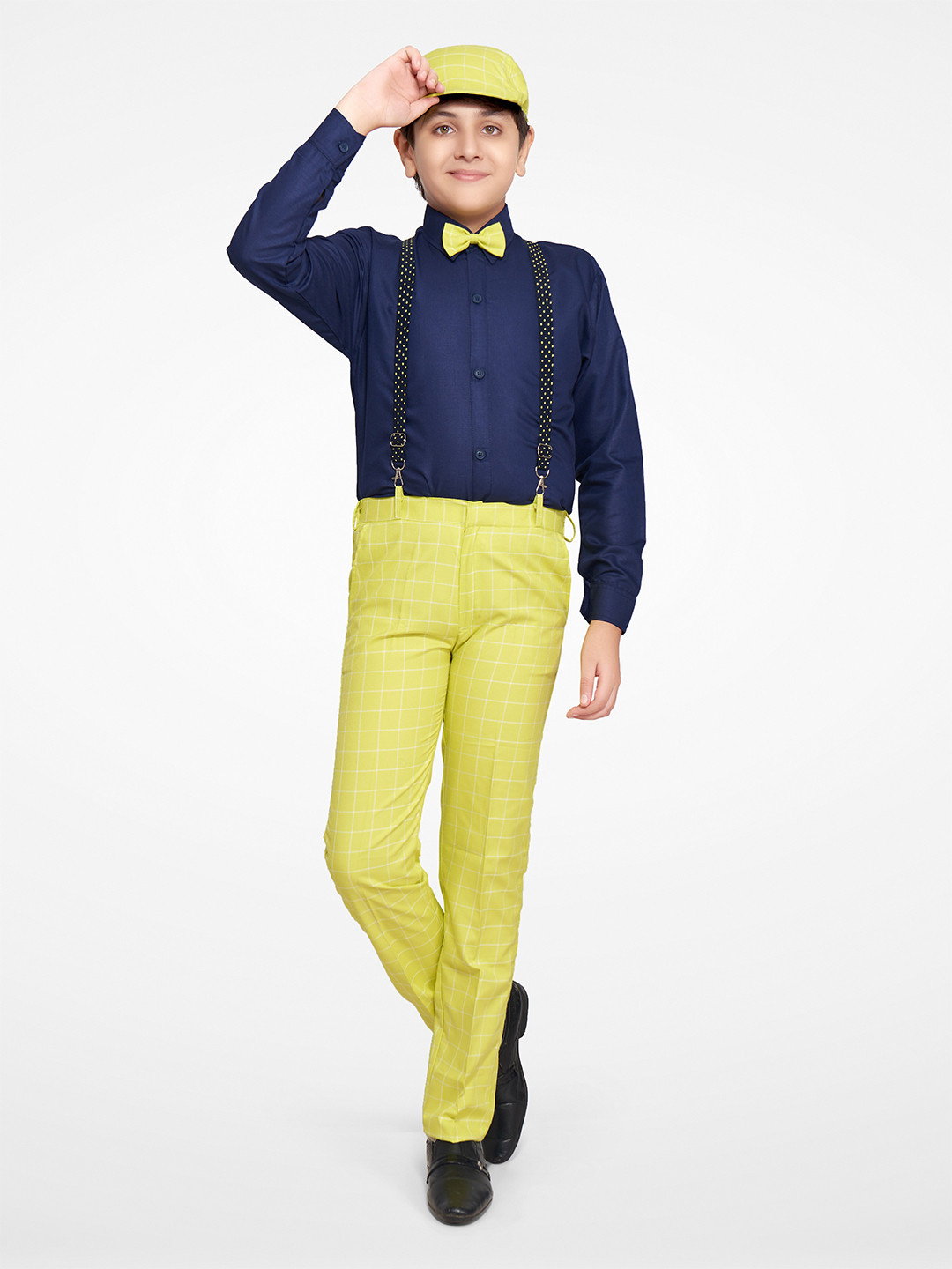

Jeetethnics Boys Yellow & Navy Blue Shirt with Trousers